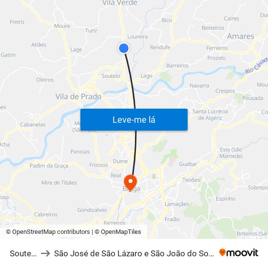 Soutelo to São José de São Lázaro e São João do Souto map