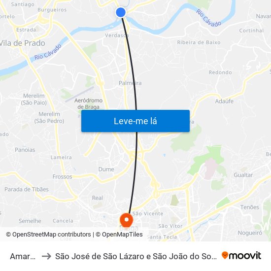 Amares to São José de São Lázaro e São João do Souto map