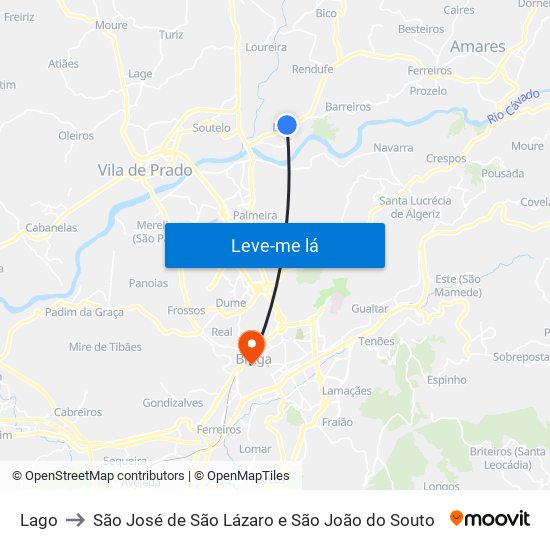 Lago to São José de São Lázaro e São João do Souto map