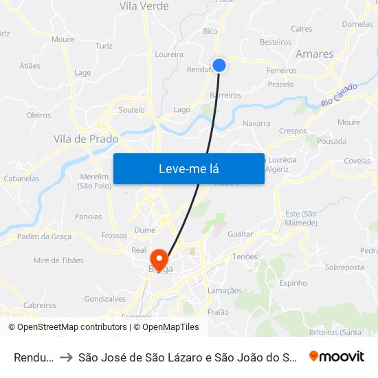 Rendufe to São José de São Lázaro e São João do Souto map