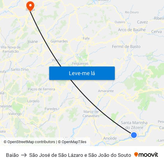 Baião to São José de São Lázaro e São João do Souto map