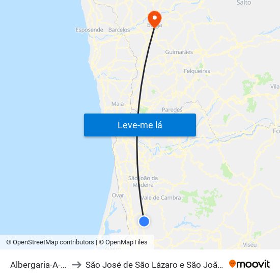 Albergaria-A-Velha to São José de São Lázaro e São João do Souto map