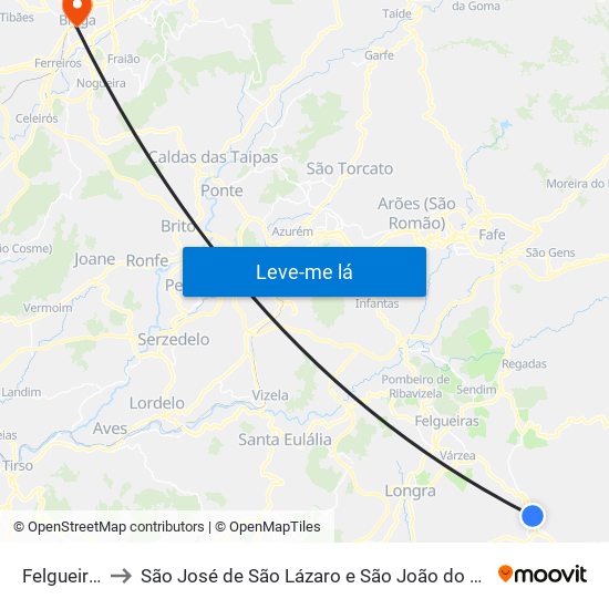 Felgueiras to São José de São Lázaro e São João do Souto map