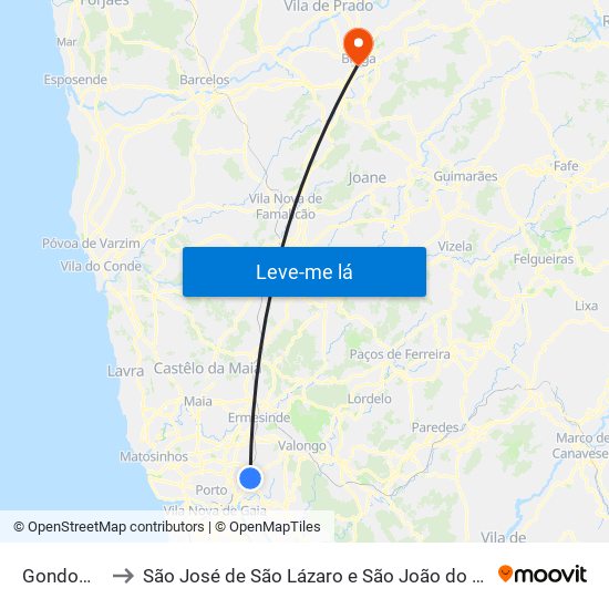 Gondomar to São José de São Lázaro e São João do Souto map