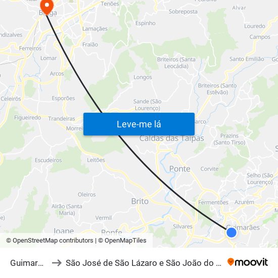 Guimarães to São José de São Lázaro e São João do Souto map