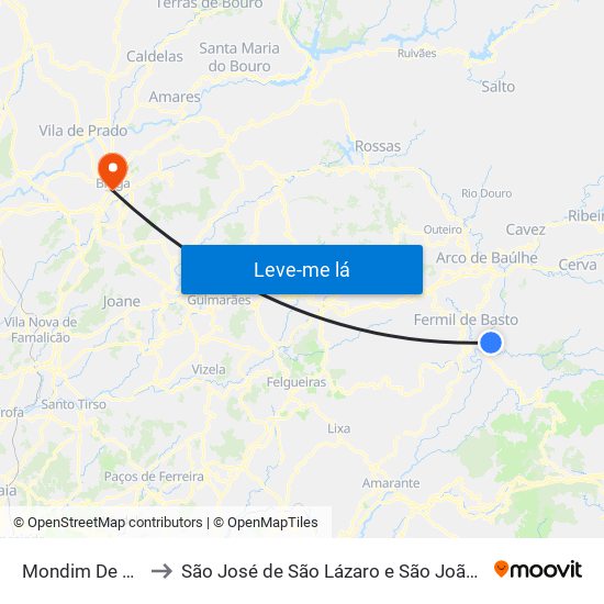 Mondim De Basto to São José de São Lázaro e São João do Souto map