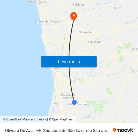 Oliveira De Azeméis to São José de São Lázaro e São João do Souto map
