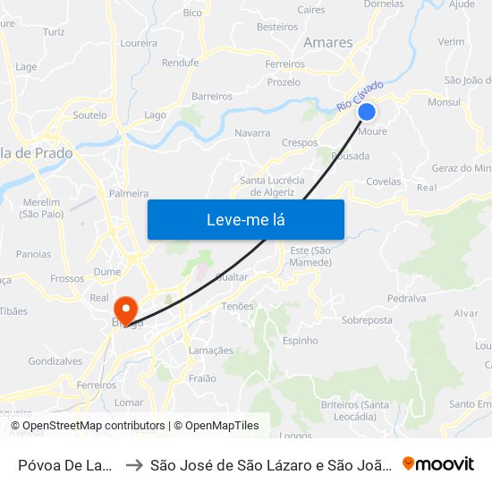 Póvoa De Lanhoso to São José de São Lázaro e São João do Souto map