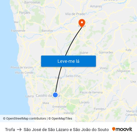 Trofa to São José de São Lázaro e São João do Souto map