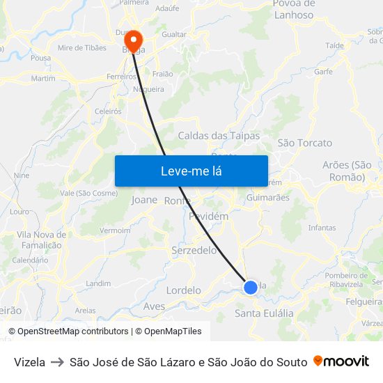 Vizela to São José de São Lázaro e São João do Souto map