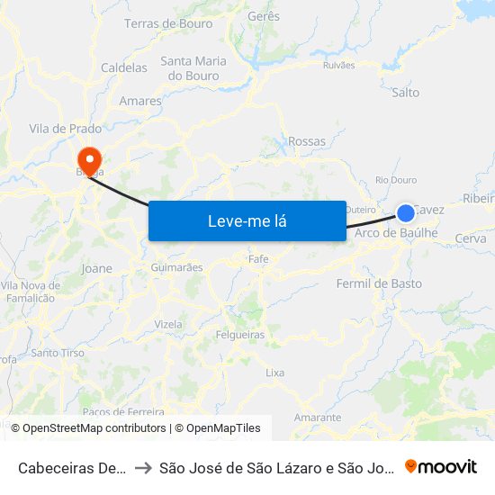 Cabeceiras De Basto to São José de São Lázaro e São João do Souto map