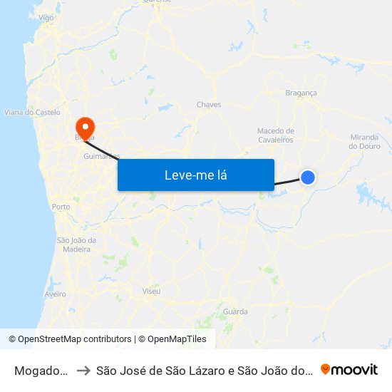 Mogadouro to São José de São Lázaro e São João do Souto map