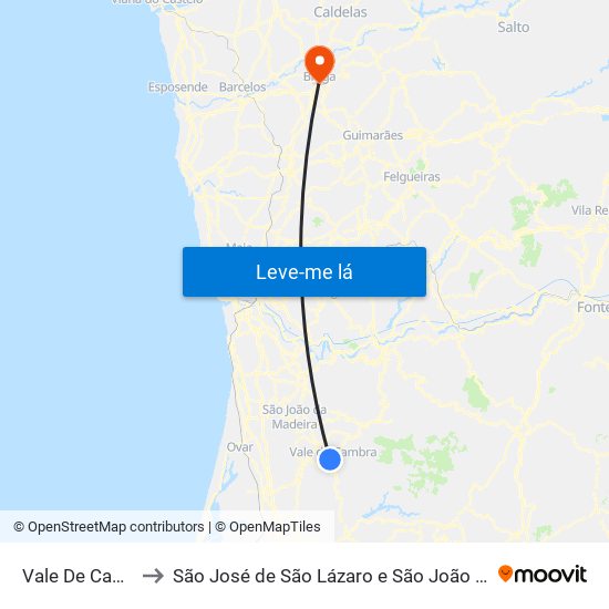 Vale De Cambra to São José de São Lázaro e São João do Souto map