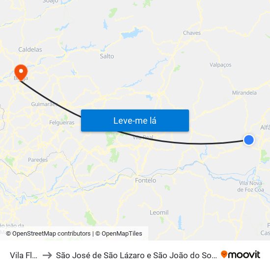 Vila Flor to São José de São Lázaro e São João do Souto map