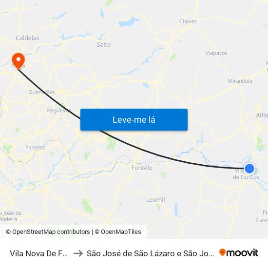 Vila Nova De Foz Côa to São José de São Lázaro e São João do Souto map