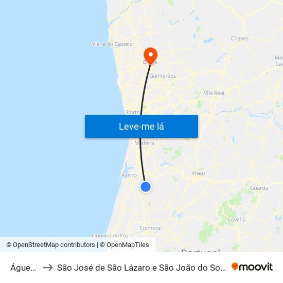 Águeda to São José de São Lázaro e São João do Souto map