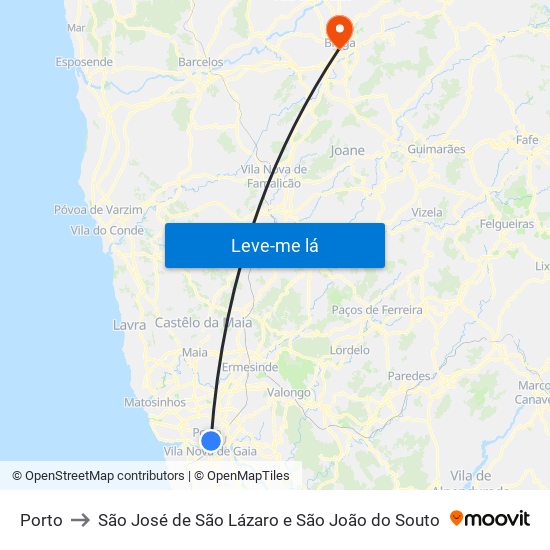 Porto to São José de São Lázaro e São João do Souto map