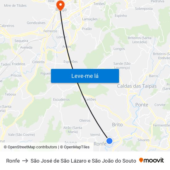 Ronfe to São José de São Lázaro e São João do Souto map