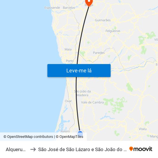 Alquerubim to São José de São Lázaro e São João do Souto map