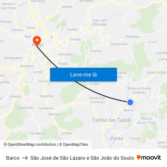 Barco to São José de São Lázaro e São João do Souto map