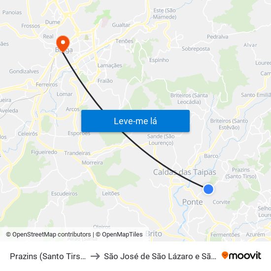 Prazins (Santo Tirso) e Corvite to São José de São Lázaro e São João do Souto map