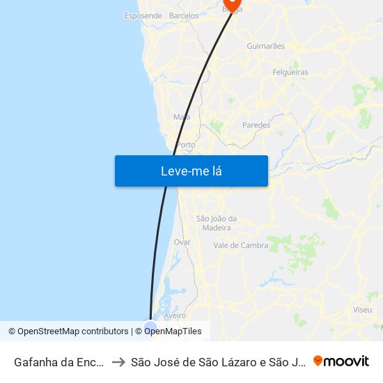 Gafanha da Encarnação to São José de São Lázaro e São João do Souto map