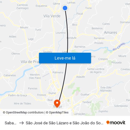 Sabariz to São José de São Lázaro e São João do Souto map