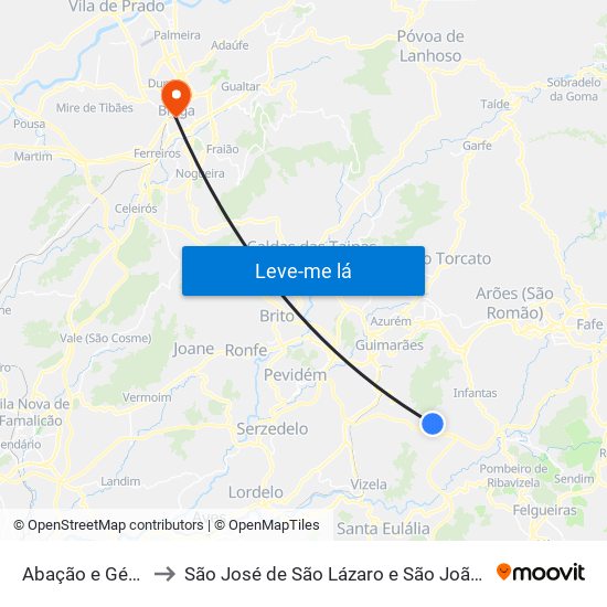 Abação e Gémeos to São José de São Lázaro e São João do Souto map