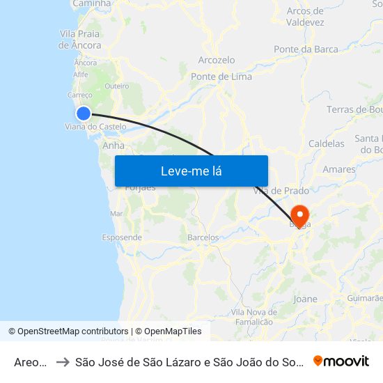 Areosa to São José de São Lázaro e São João do Souto map