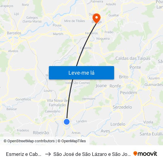 Esmeriz e Cabeçudos to São José de São Lázaro e São João do Souto map