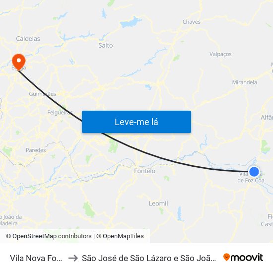 Vila Nova Foz Coa to São José de São Lázaro e São João do Souto map