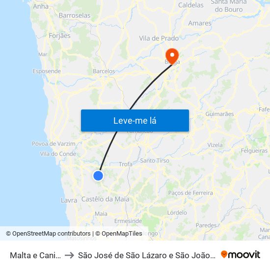 Malta e Canidelo to São José de São Lázaro e São João do Souto map