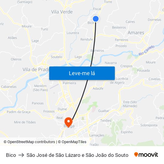 Bico to São José de São Lázaro e São João do Souto map