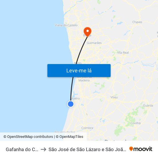 Gafanha do Carmo to São José de São Lázaro e São João do Souto map