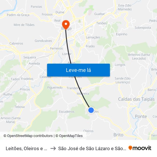 Leitões, Oleiros e Figueiredo to São José de São Lázaro e São João do Souto map