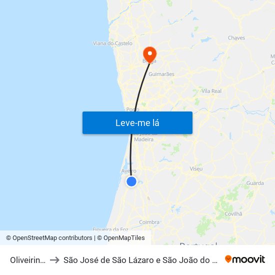 Oliveirinha to São José de São Lázaro e São João do Souto map