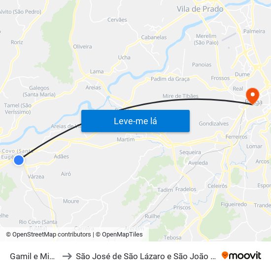 Gamil e Midões to São José de São Lázaro e São João do Souto map