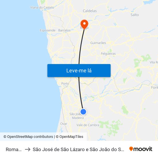 Romariz to São José de São Lázaro e São João do Souto map