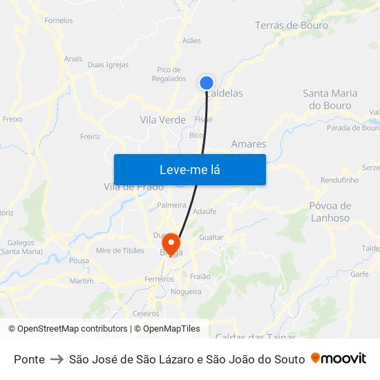 Ponte to São José de São Lázaro e São João do Souto map