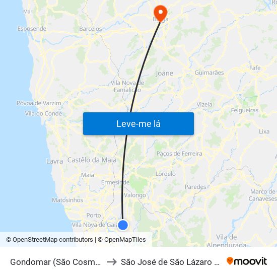 Gondomar (São Cosme), Valbom e Jovim to São José de São Lázaro e São João do Souto map