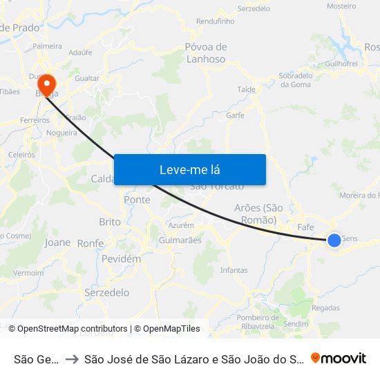 São Gens to São José de São Lázaro e São João do Souto map