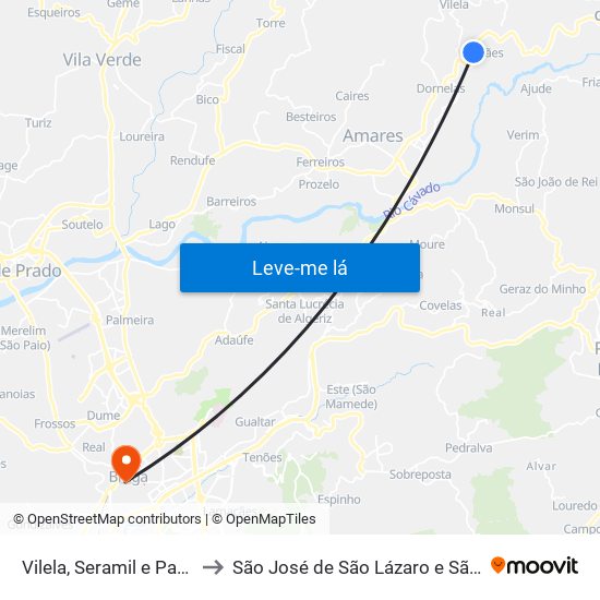 Vilela, Seramil e Paredes Secas to São José de São Lázaro e São João do Souto map