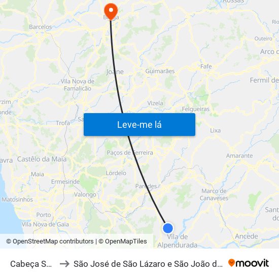 Cabeça Santa to São José de São Lázaro e São João do Souto map