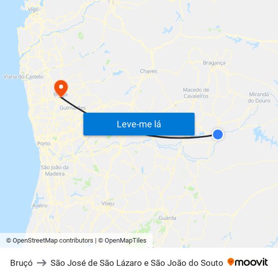 Bruçó to São José de São Lázaro e São João do Souto map