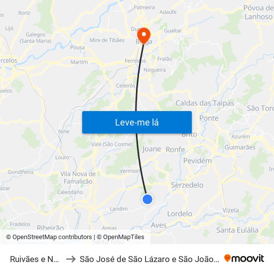 Ruivães e Novais to São José de São Lázaro e São João do Souto map