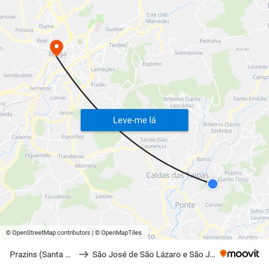 Prazins (Santa Eufémia) to São José de São Lázaro e São João do Souto map