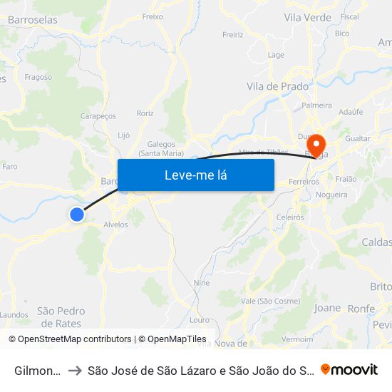 Gilmonde to São José de São Lázaro e São João do Souto map