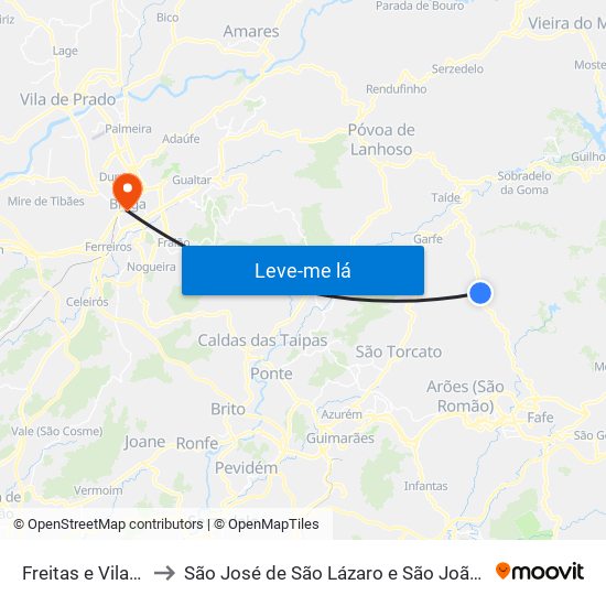 Freitas e Vila Cova to São José de São Lázaro e São João do Souto map