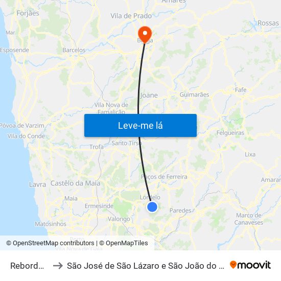 Rebordosa to São José de São Lázaro e São João do Souto map