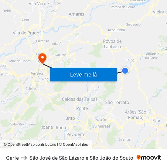 Garfe to São José de São Lázaro e São João do Souto map